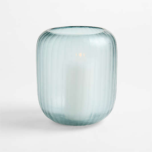 Eden Large Blue Fluted Glass 9" Hurricane