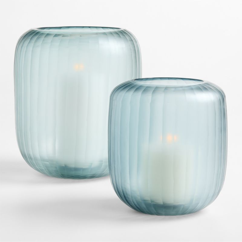 Eden Small Blue Fluted Glass 7" Hurricane - image 1 of 4