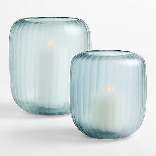 Eden Large Blue Fluted Glass 9" Hurricane