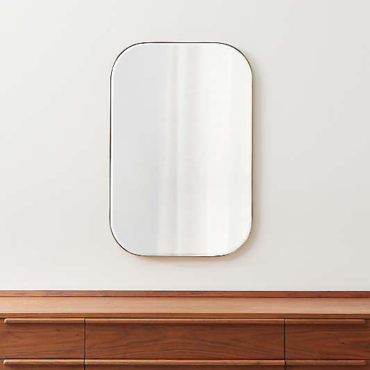 Edge Medium Brass Rounded Rectangle Wall Mirror 36"x24"