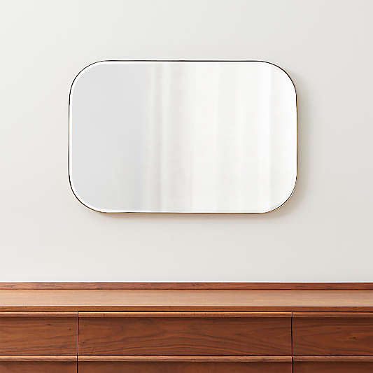 Edge Medium Brass Rounded Rectangle Wall Mirror 36"x24"