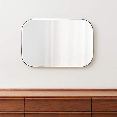 Edge Silver Rounded Rectangle Mirror, Brushed Nickel Rectangular Bathroom Mirror