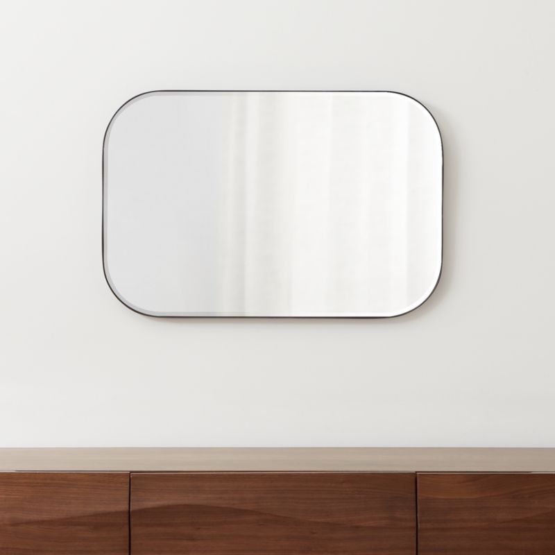 Edge Black Rounded Rectangle Mirror, Rectangular Decorative Mirror With Rounded Corners