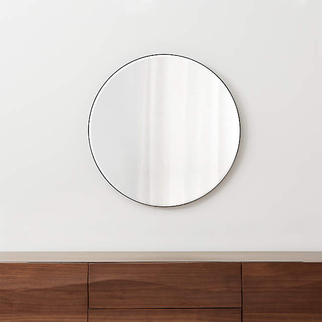 Edge Black Round 30 Wall Mirror, 30 Inch Round Wood Wall Mirror