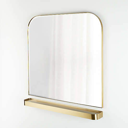 Edge Brass Arch Wall Mirror and Shelf Set