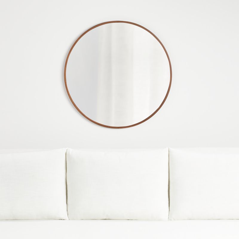 Edge Small Walnut Round Wall Mirror