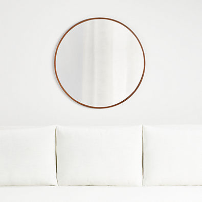 View Edge Small Walnut Round Wall Mirror 30" details