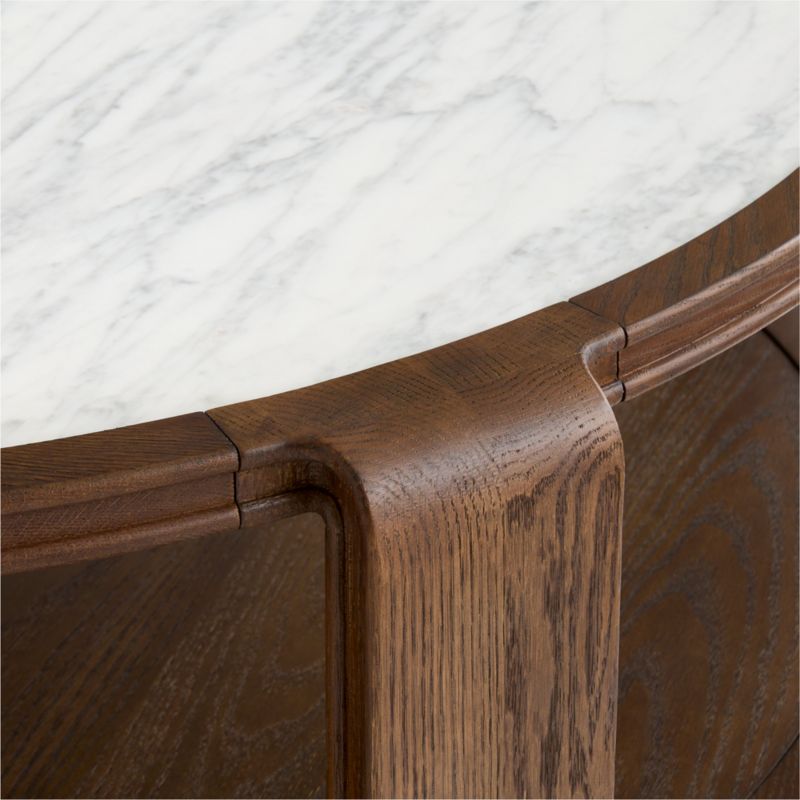 Edgeworth Brown Oak Wood and Carrara Marble 49" Round Coffee Table - image 4 of 5