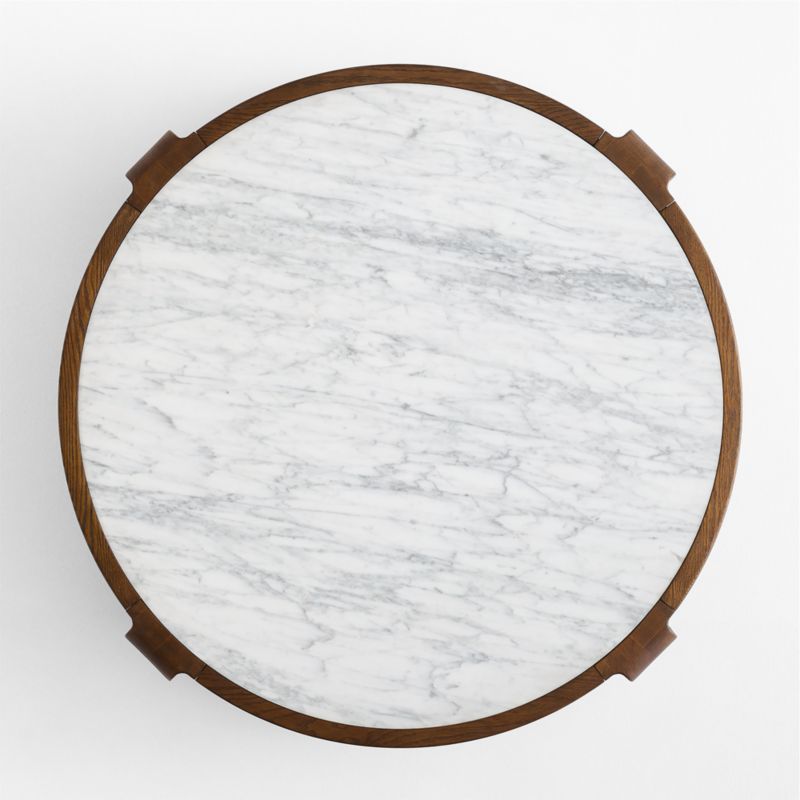 Edgeworth Brown Oak Wood and Carrara Marble 49" Round Coffee Table - image 3 of 5