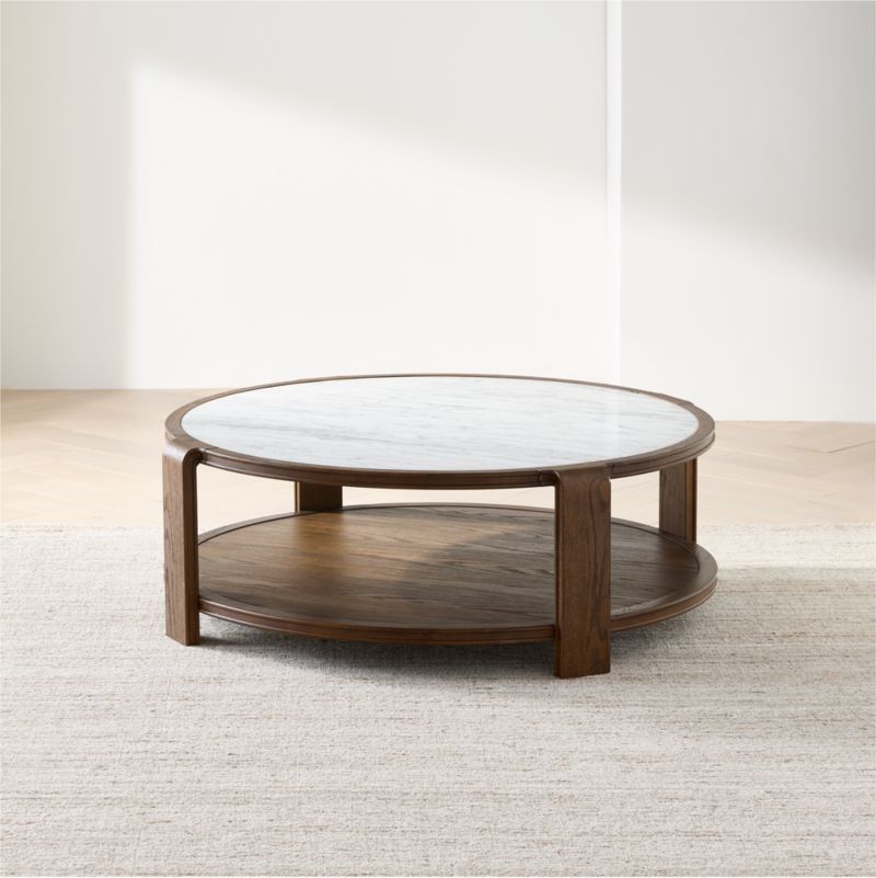 Edgeworth Brown Oak Wood and Carrara Marble 49" Round Coffee Table - image 1 of 5
