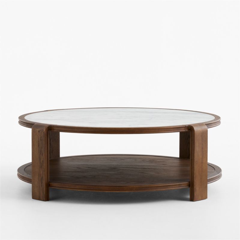 Edgeworth Brown Oak Wood and Carrara Marble 49" Round Coffee Table - image 2 of 5