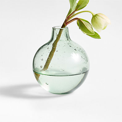 View Eider Round Smoke Green Glass Bud Vase 3" details