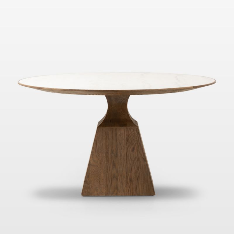 Eila 53" White Round Marble Dining Table With Smoked Oak Base - image 2 of 5