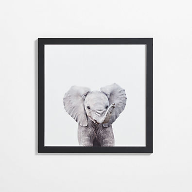 View Baby Elephant Black Wood Framed Wall Art Print details