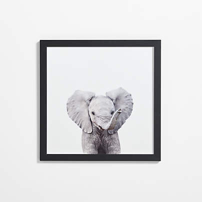 Baby Elephant Black Wood Framed Wall Art Print