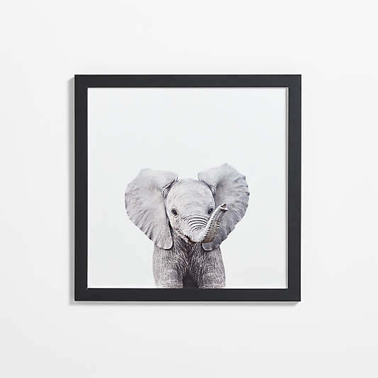 Baby Elephant Black Wood Framed Wall Art Print