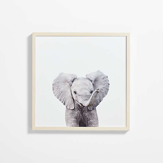 Baby Elephant Maple Wood Framed Wall Art Print