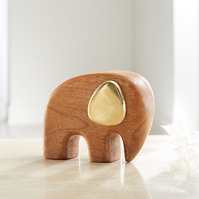 View Mango Wood And Brass Elephant Sculpture details