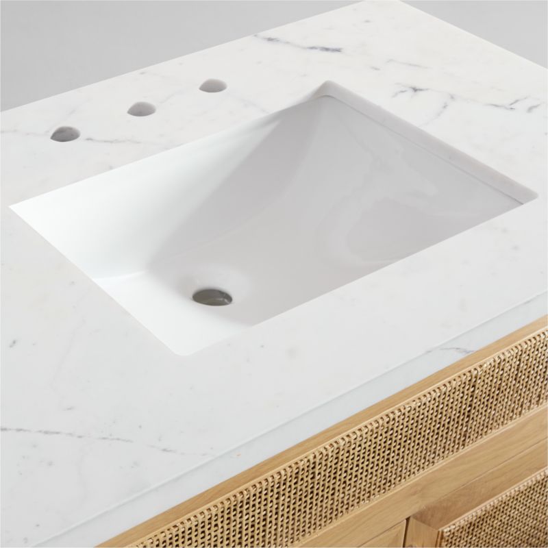 Eli 60" White Marble Top Double Sink Vanity with Cane and Natural Oak Wood Doors - image 13 of 20