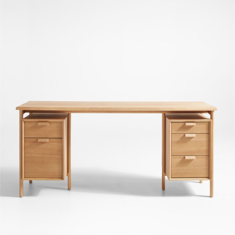 Elias 66" Natural Elm Wood Desk with File Cabinet