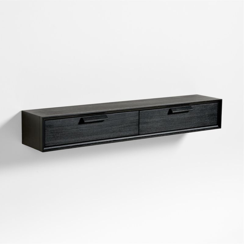 Elias Black Wood Floating Shelf with Drawer - image 6 of 11