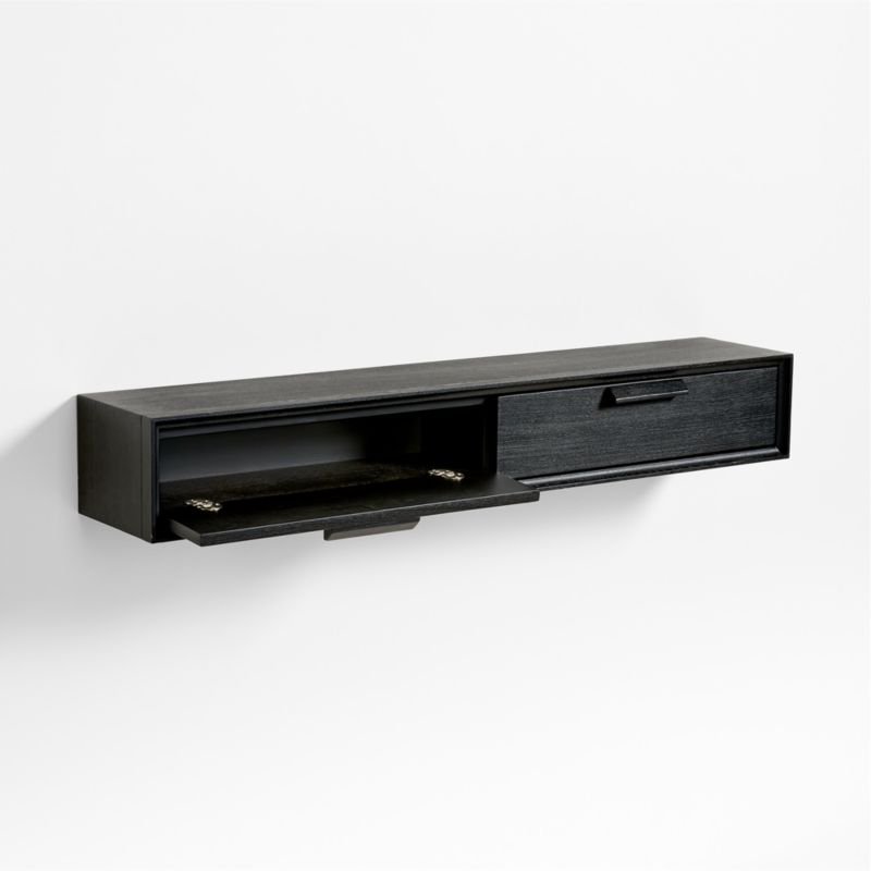 Elias Black Wood Floating Shelf with Drawer - image 7 of 11