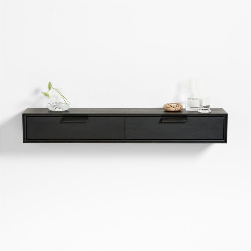 Elias Black Wood Floating Shelf with Drawer - image 0 of 11