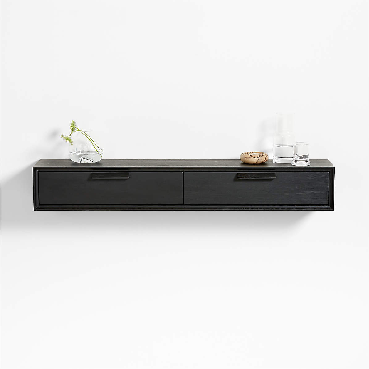 Elias Black Wood Floating Shelf with Drawer | Crate & Barrel Canada