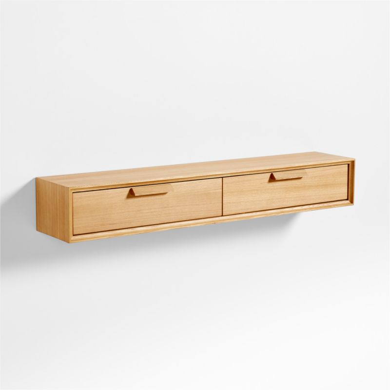 Elias Natural Wood Floating Shelf with Drawer
