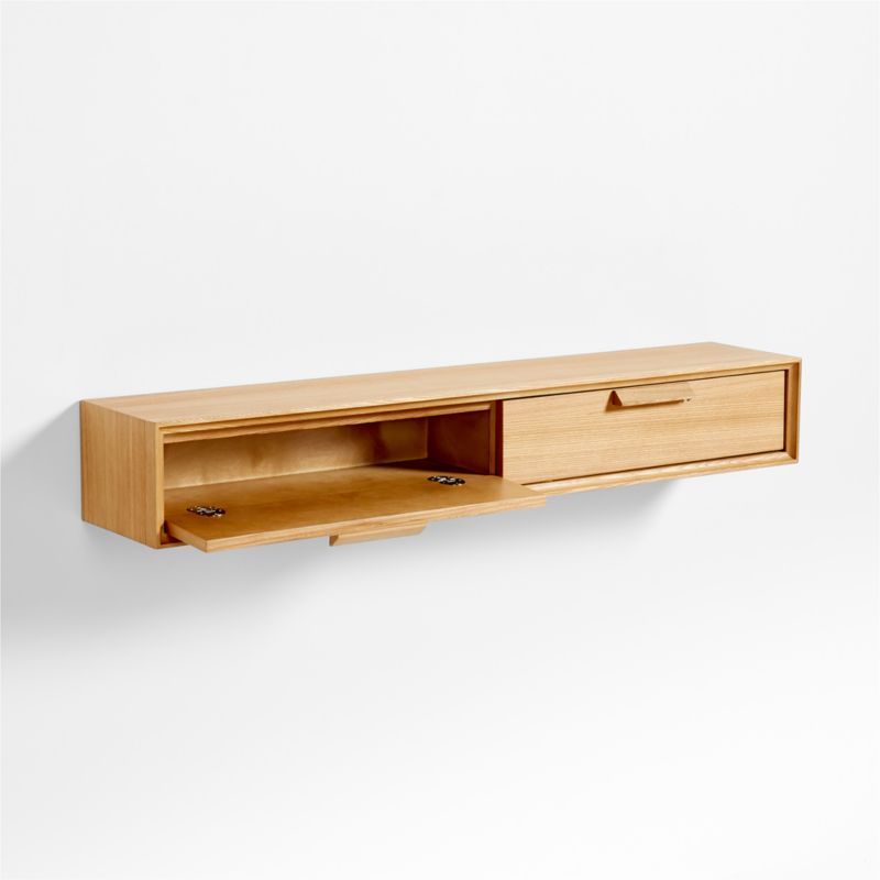 Elias Natural Wood Floating Shelf with Drawer