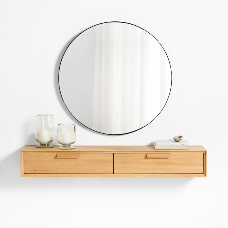 Elias Natural Wood Floating Shelf with Drawer