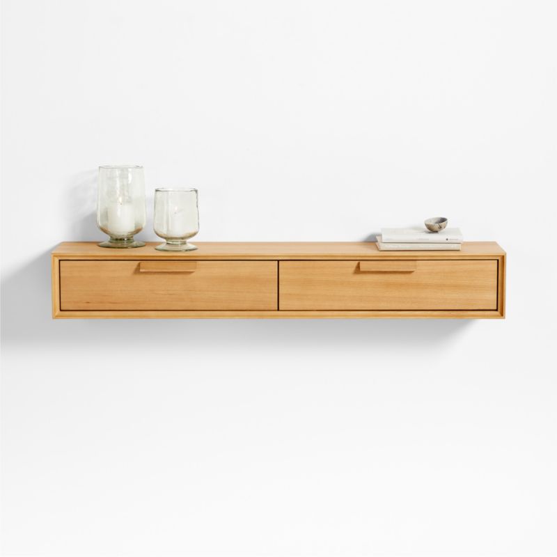 Elias Natural Wood Floating Shelf with Drawer