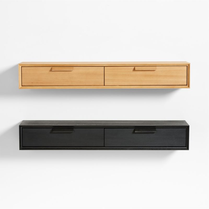 Elias Natural Wood Floating Shelf with Drawer