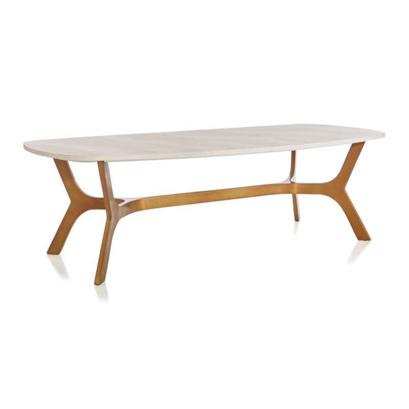 Elke White Marble and Brass Aluminum 58" Rectangular Coffee Table