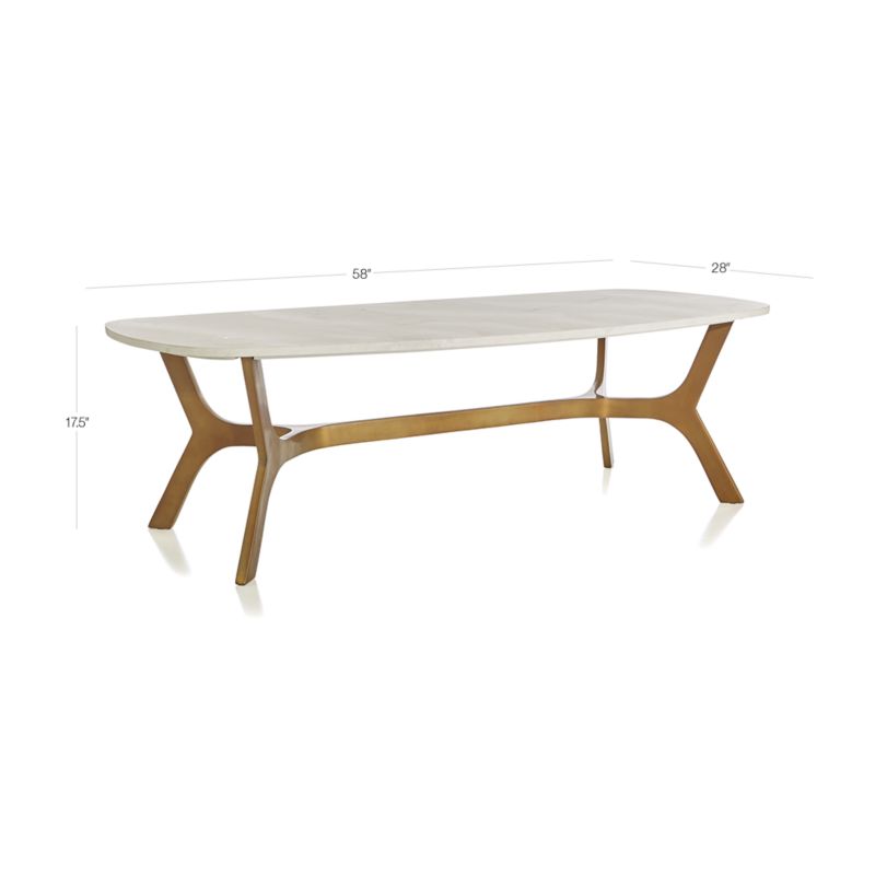 Elke White Marble and Brass Aluminum 58" Rectangular Coffee Table