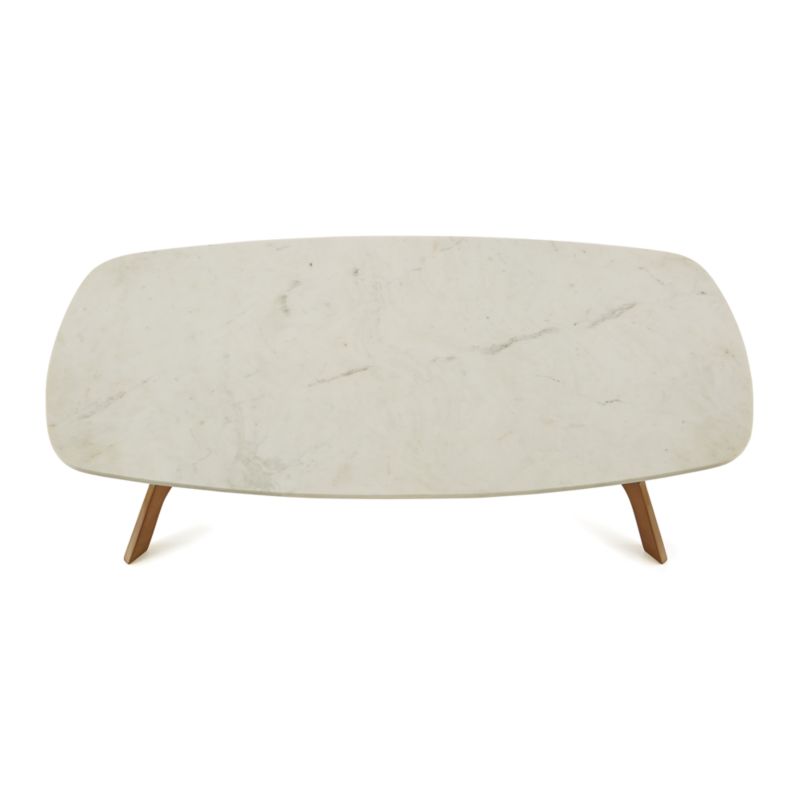 Elke White Marble and Brass Aluminum 58" Rectangular Coffee Table