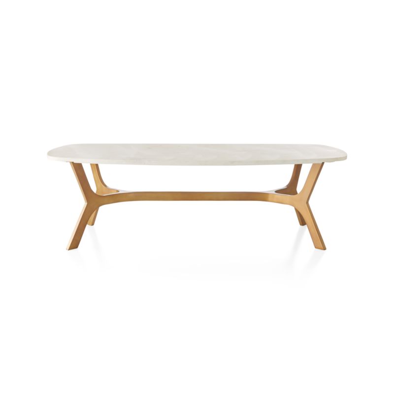 Elke White Marble and Brass Aluminum 58" Rectangular Coffee Table