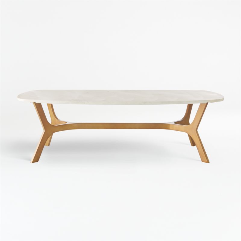 Elke White Marble and Brass Aluminum 58" Rectangular Coffee Table