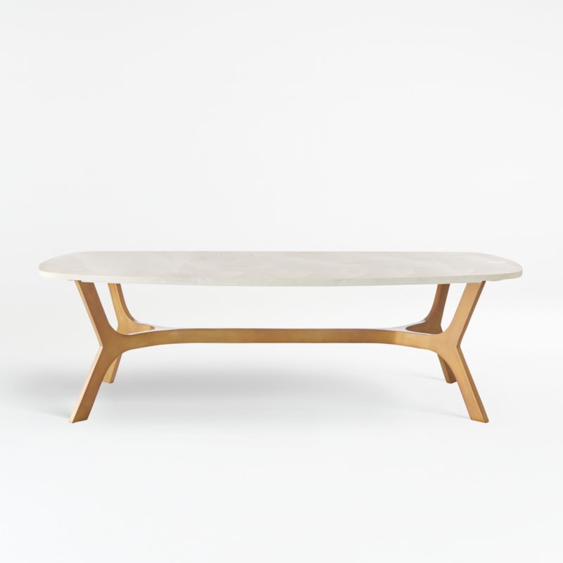 Elke White Marble and Brass Aluminum 58" Rectangular Coffee Table