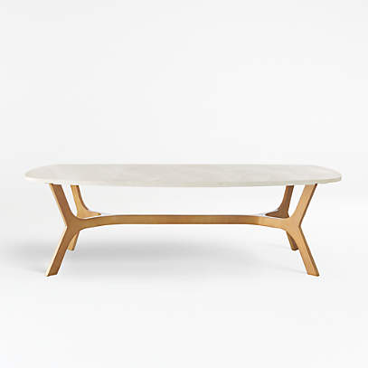 Elke Rectangular Marble Coffee Table with Brass Base + Reviews | Crate & Barrel