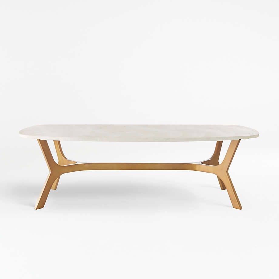 Elke Rectangular Marble Coffee Table With Brass Base 