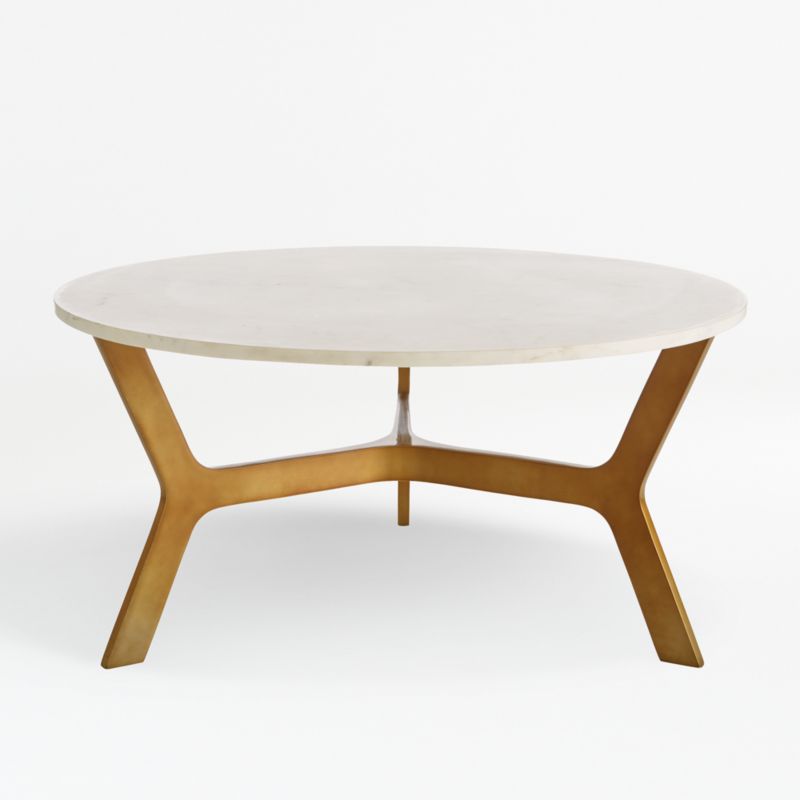 Elke Round Marble Coffee Table with Brass Base + Reviews | Crate & Barrel