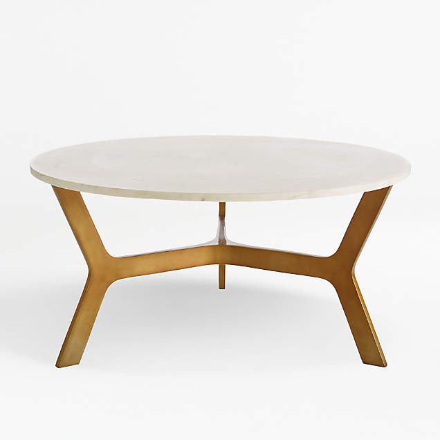 Damen Marble Coffee Table with Brass Base | Crate & Barrel