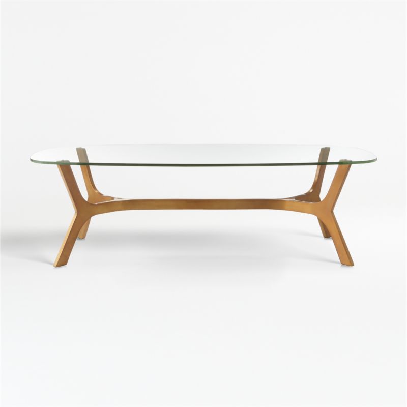 Elke Rectangular Glass Coffee Table with Brass Base