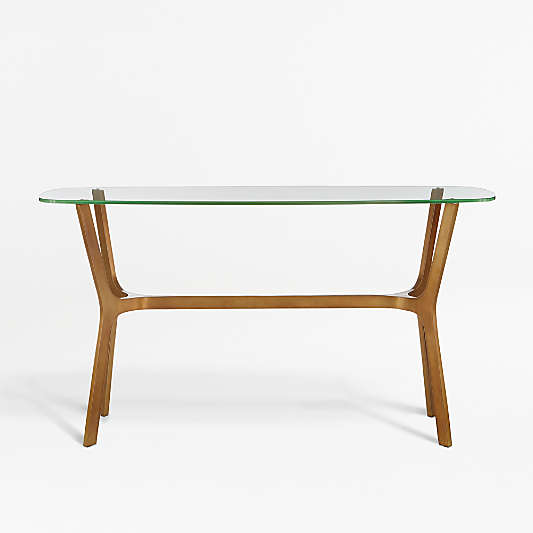 Elke Glass Console Table with Brass Base