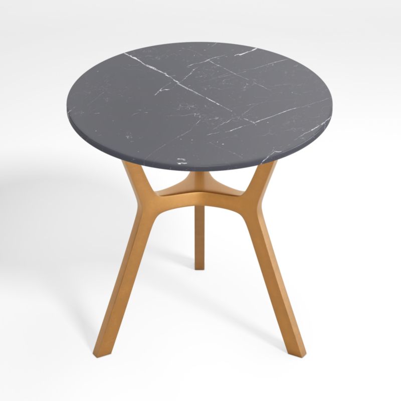 Elke Round Black Marble End Table with Brass Base
