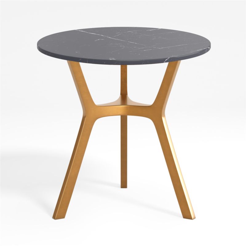 Elke Round Black Marble End Table with Brass Base