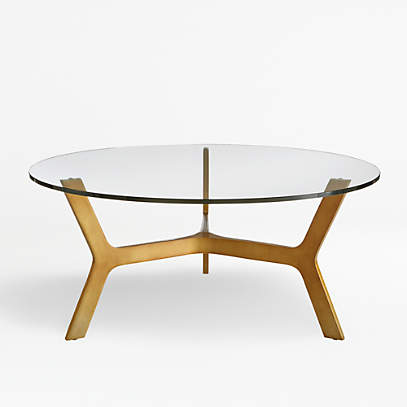 Elke Round Glass Coffee Table With, Round Brass Coffee Table With Glass Top