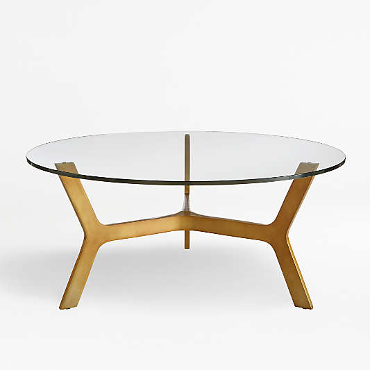 Elke Round Glass Coffee Table with Brass Base