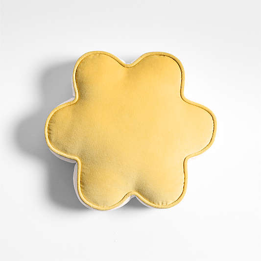 Ella Organic Cotton Velvet Lemon Sorbet Yellow Flower Throw Pillow